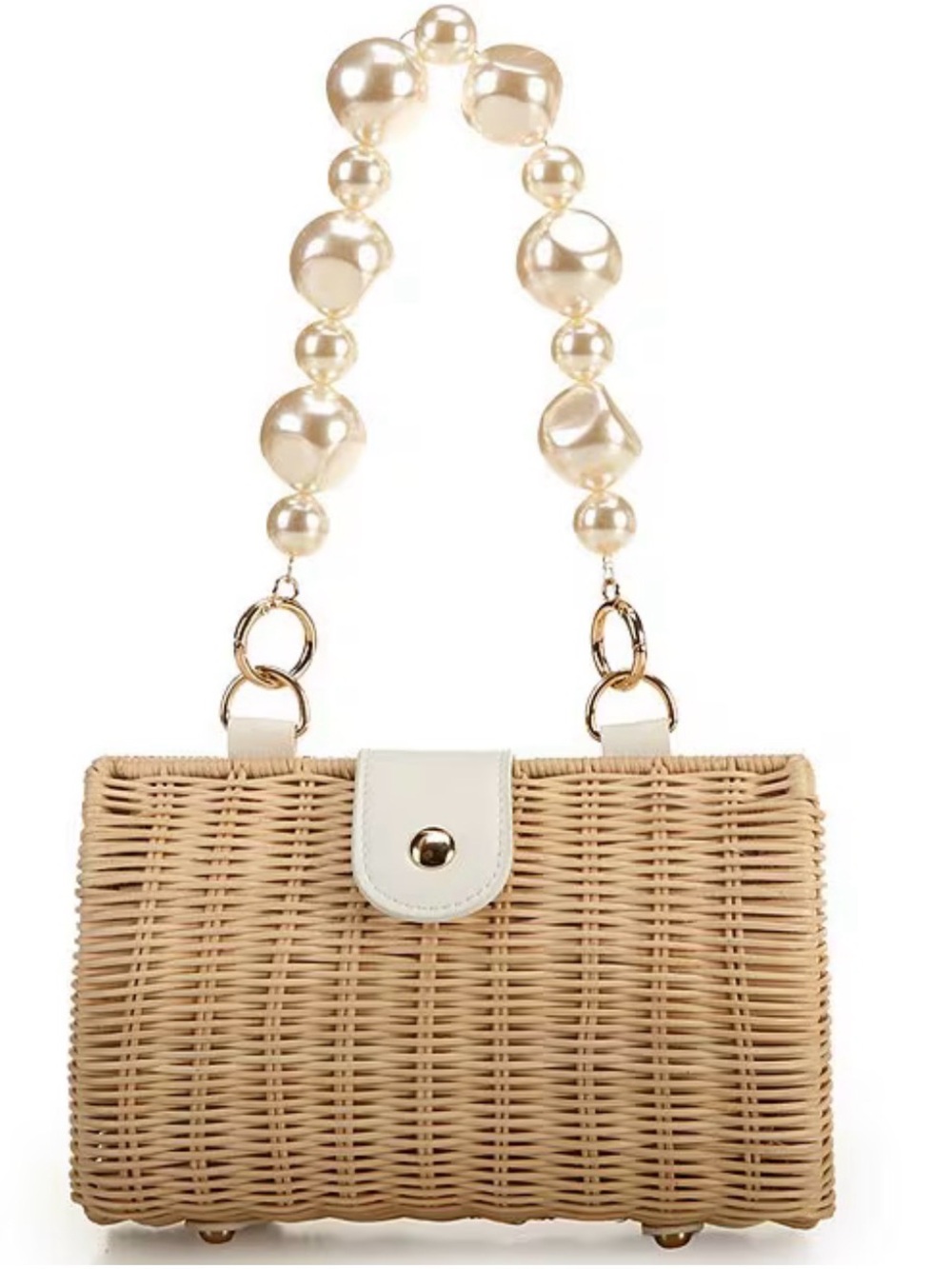 Btb Los Angeles Page Resort Woven Straw Pearl Beaded Handle Clutch Bag